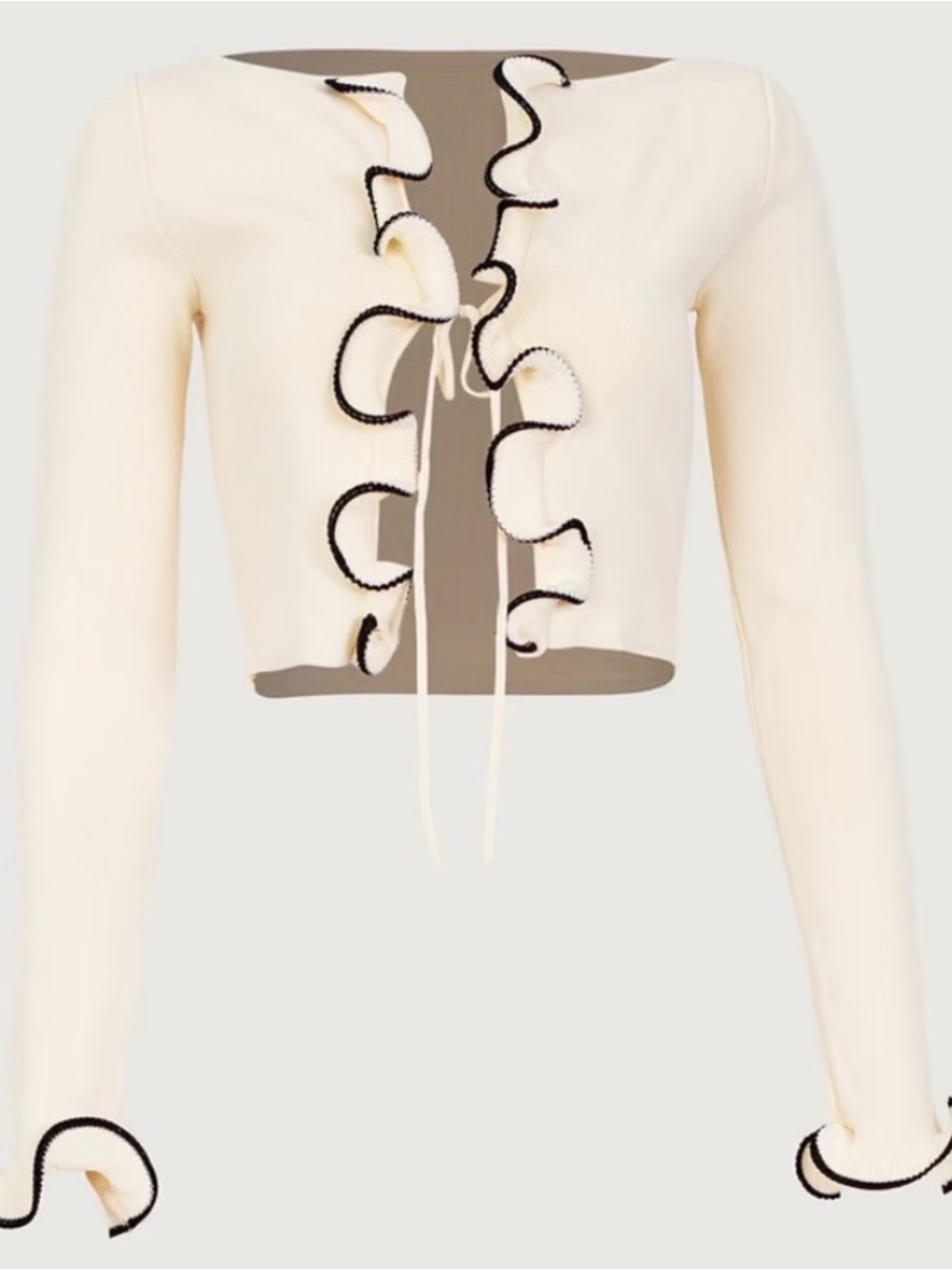 NEW Same Los Angeles Cream Ruffle-Trim Tie-Front Cropped Top